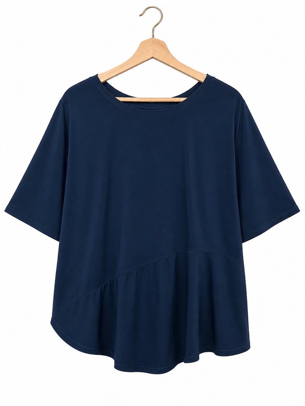 Navy Blue Flowy Peplum Blouse | Minimalist Oversized Top | Coastal Chic Boho - Picture 2 of 7